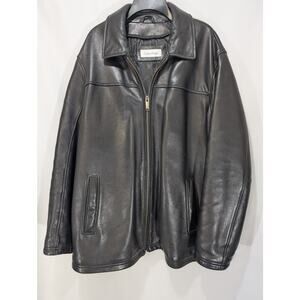 Calvin Klein Men’s XXL Black Genuine Leather Zip Jacket Soft Supple Leather Coat